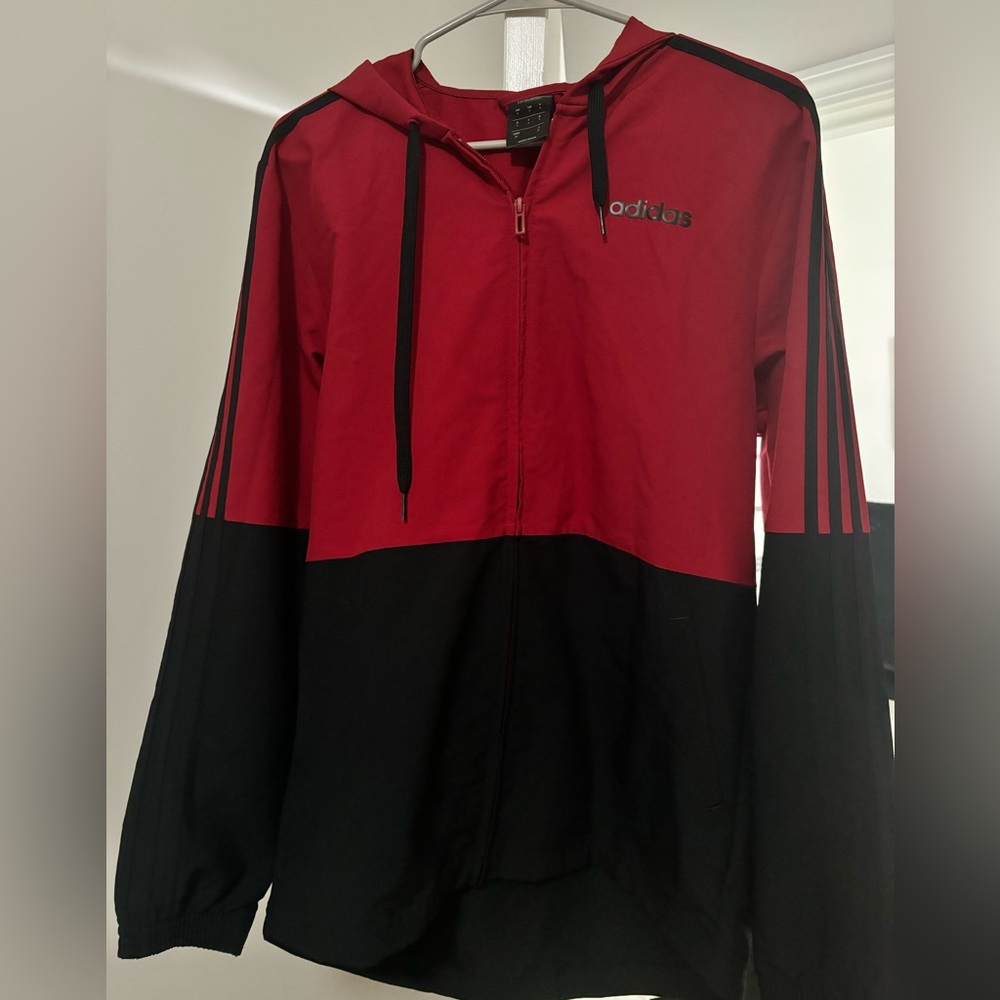 Adidas black and red windbreaker